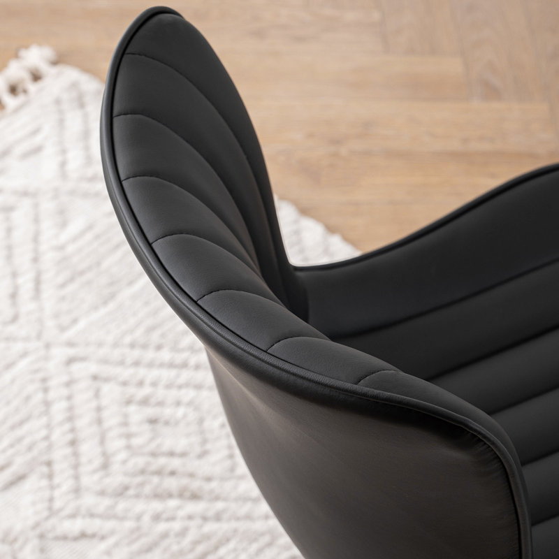 Chaise de bureau pivotante en cuir véritable avec roulettes Brionni, Noir
