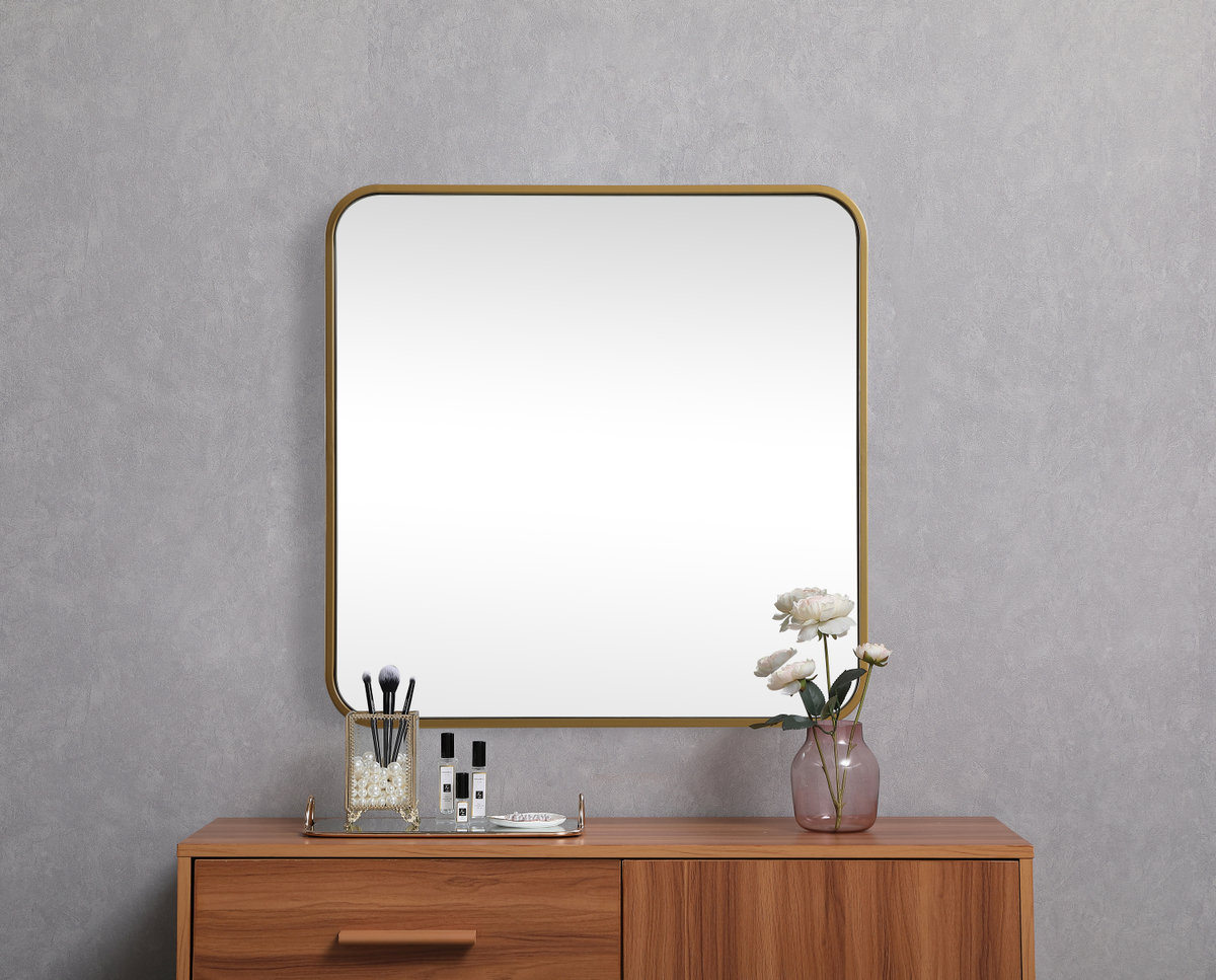 Metal Square Wall Mirror, Brass, 24"  x 24" 