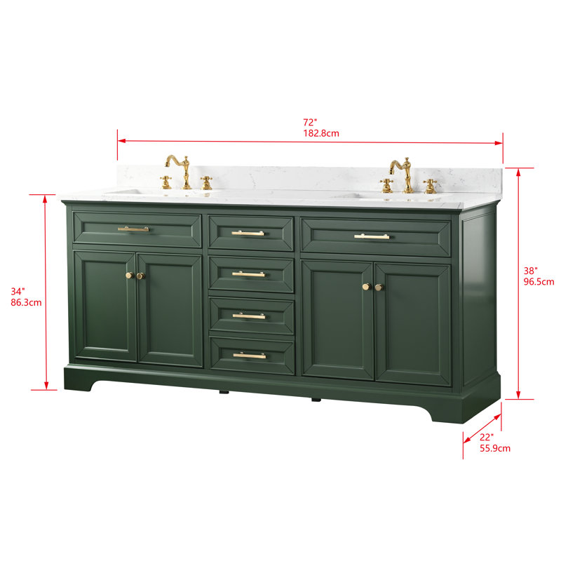 Thompson 72" W Double Bathroom Vanity, Evergreen/Brushed Gold