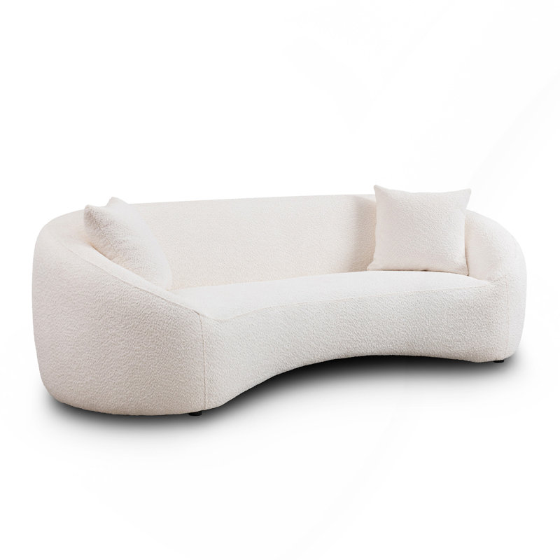 2PS, canapé incurvé 93,31 "minimaliste, 3 places, canapé rembourré en molleton blanc bouclé, canapé à dossier arrondi serré pour le bureau du salon, blanc