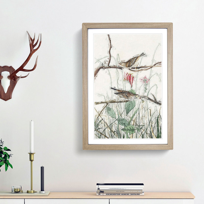 Savannah Finches by John Audubon - Picture Frame Painting Print, 65cm H x 48cm W x 2cm D, Oak Framed
