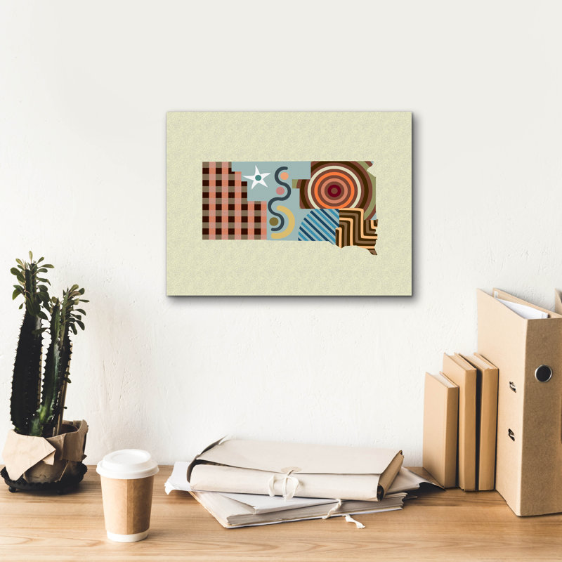 «South Dakota State Map» par Lanre Adefioye, art mural sur toile, 30 po x 26 po, H 12 po x l 16 po x P 0,75 po