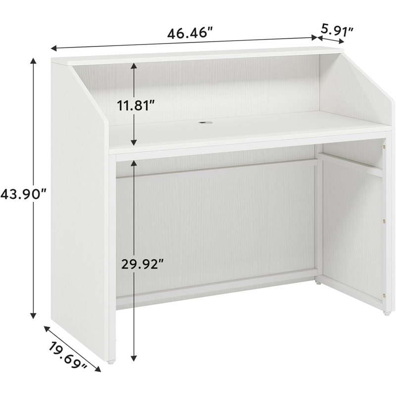 Bureau de réception 47 po blanc moderne avec comptoir, Blanc