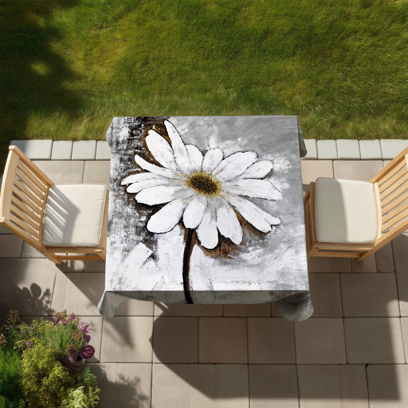 Abstract Daisy White Industrial Tablecloth | Indoor/Outdoor Decor