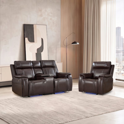 Ensemble de salon inclinable électrique en similicuir 2 pièces - sièges spacieux avec rangement et port USB intégré
