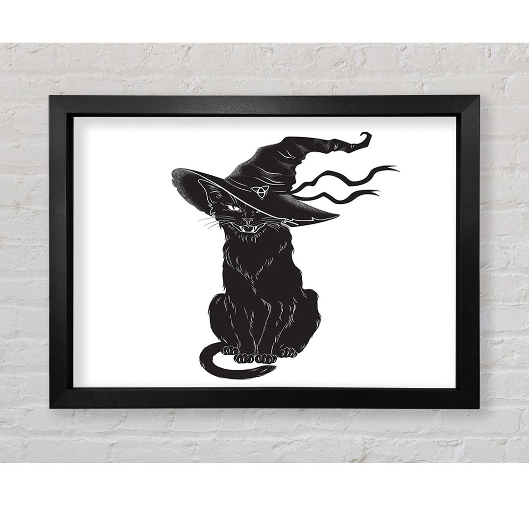 Gerahmtes Leinwandbild Black Cat Witches Hat