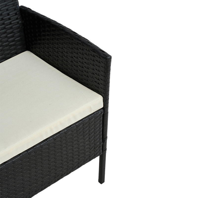 3-Piece PE Rattan Garden Furniture Bistro Set, Beige Cushion/Black Frame