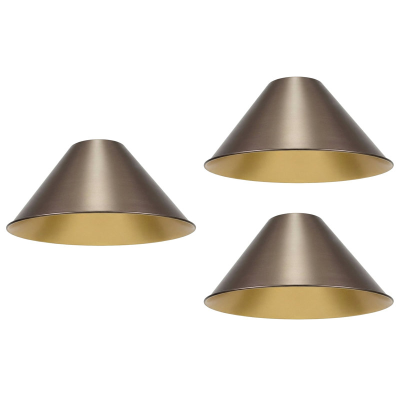 Abat-jours de rechange coniques en métal 14 po Kira Home, ouverture ajustable 1-5 / 8 po pour douille à filetage moyen, 6,75 po x 14,25 po, finition bronze vieilli, paquet de 3