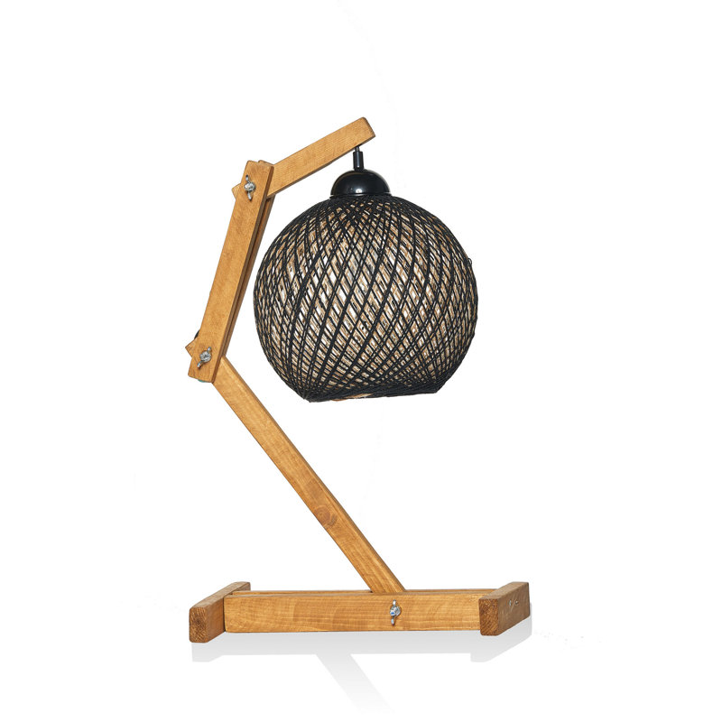 Lampe de table rustique scandinave rustique, lustre en jute fait à la main, structure en bois de pin, 19,7 x 9,8 pouces | Longueur de câble réglable: jusqu'à 78,7 pouces | Écru, brun et noir | Interrupteur marche / arrêt, certifié CE, douille E27 de 40 W maximum