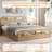 Wooden Bed Frame with Storage Headboard & Footboard, Low Profile Platform Bed with Wooden Slats, No Box Spring Needed-1857476111-1857476101