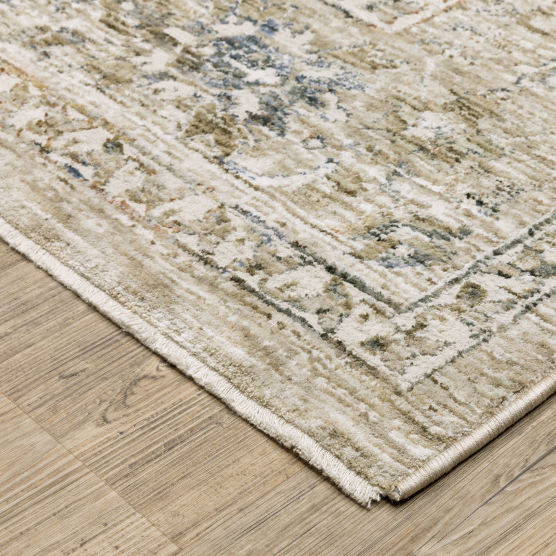 Tapis beige / bleu Kuebler, Rectangle 6 pi 7 po x 9 pi 10 po