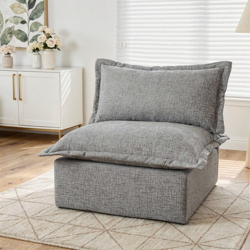 Upholstered Soft Gray Chenille Accent Lounge Chair with Cushion Back – Fully Compressed, No Assembly Required, Gray