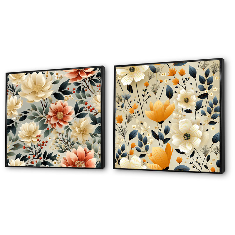 Maelle - Ensemble de 2 impressions murales florales, Cadre noir, H 16 po x l 33 po x P 1 po