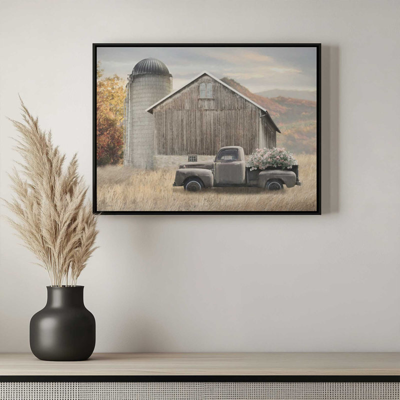 Impression d'art « Grange rustique d'automne » de Lori Deiter, L 24 po x H 18 po, Doré, Toile avec cadre