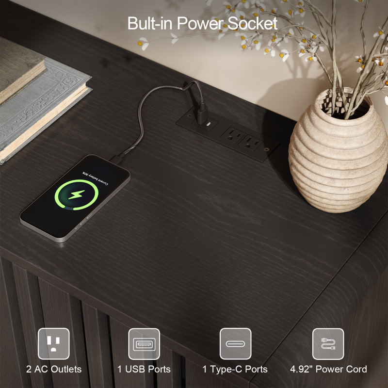 Regal TV Stand for TVs up to 75'',Entertainment Center Sliding Door, Black, 24" H x 69.6" W x 15.75" D