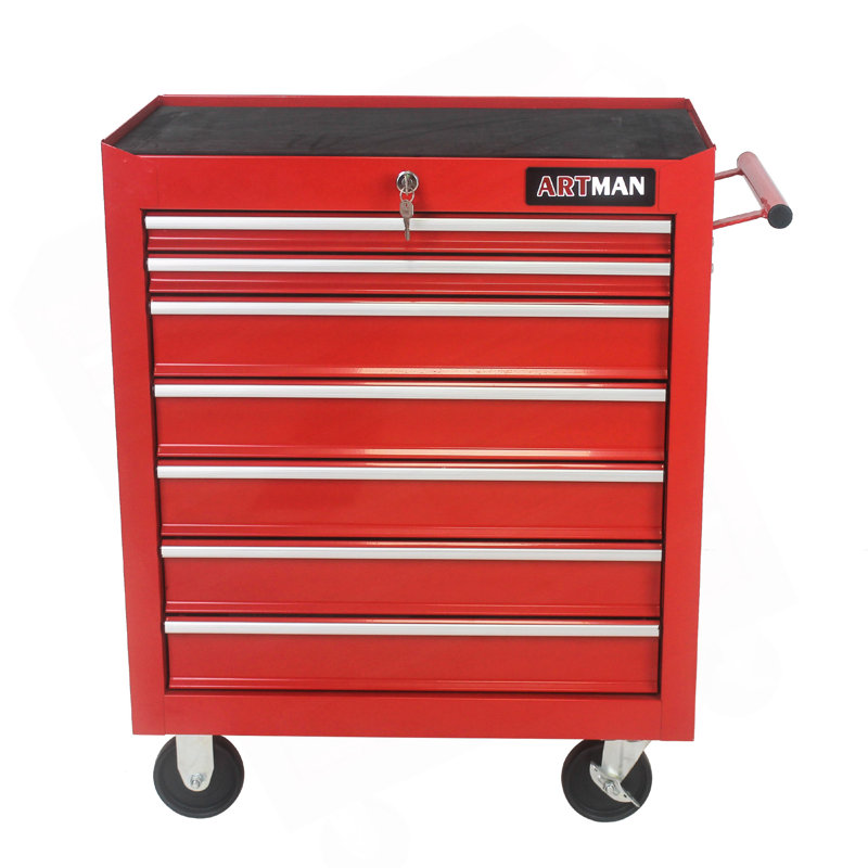 Chariot à outils multifonctionnel avec 7 roulettes - Rouge, Red