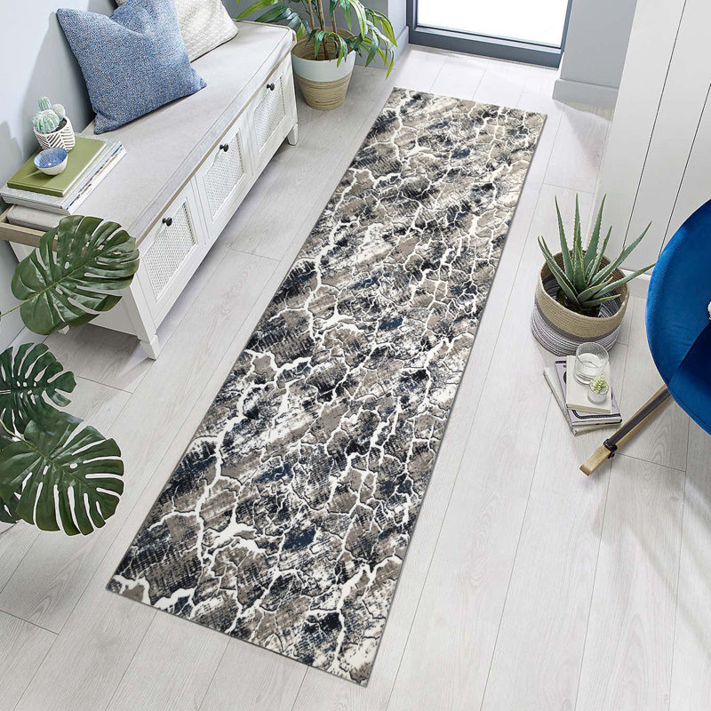 Luxury Hall Carpet (4 ft x 6.6 ft), Grey & Blue, 100% Polyester, 1100 g/m² | Pile Height: 0.2 in, Non-Slip Dot Underside, Machine Washable at 30°C | Soft, Durable, Perfect for Living Room & Entryways