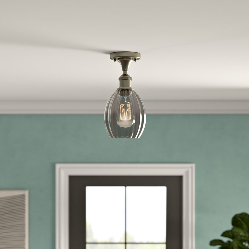 Plafonnier semi-encastré à 1 lumière 6 po Bolduc, Nickel satiné brossé, Ampoule non incluse, Transparent