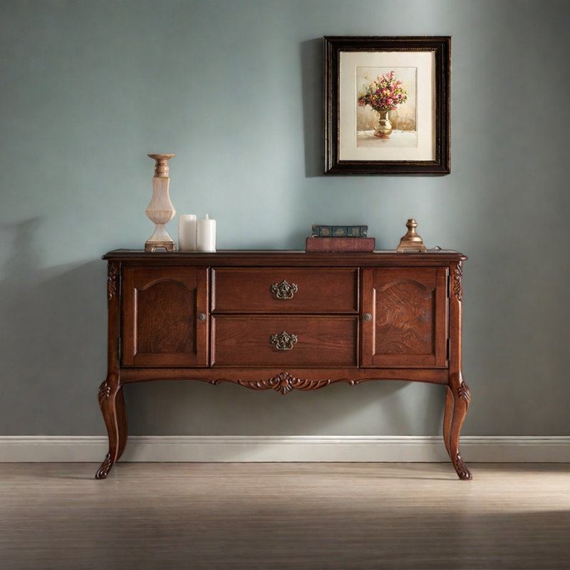 Console rétro en bois massif multifonctionnel, H 32,68 po x l 55,12 po x P 15,75 po