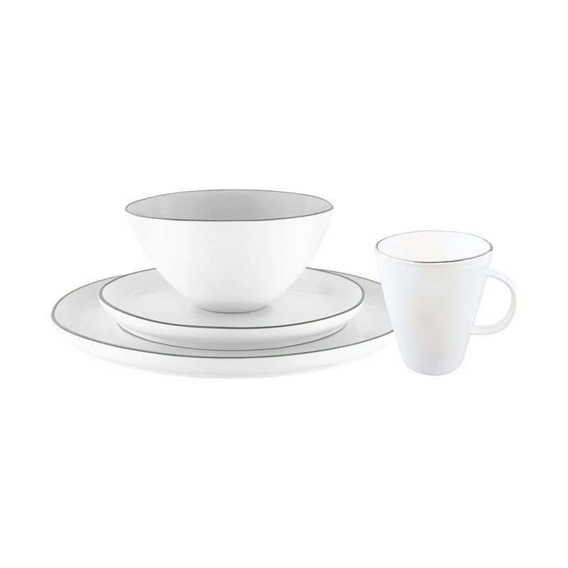 Service de table en porcelaine 4 pièces Canvas Home Abbesses, Blanc / gris