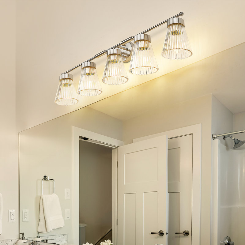Luminaire de salle de bain rétro à intensité variable, verre rayé transparent, 5, H 9,80 po x l 41 po x P 6,90 po