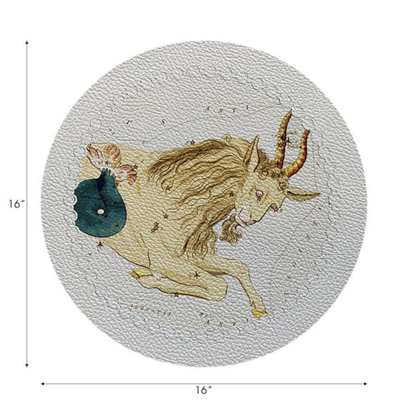 Zodiac Capricon Vegan Leather Round Pebble Placemat, White