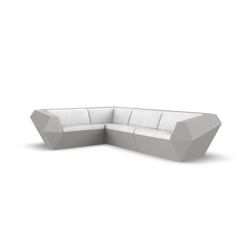 Faz 122.5" Wide 4-Seat Outdoor Reversible Patio Sectional with Cushions, Ecru, Nautical Taupe