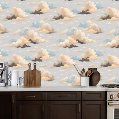 Peel and Stick Wallpaper Vintage Pastel Cloud Soft Blue Beige Tones Contact Paper Removable Self Adhesive Wall Mural Wall Decor for Bedroom Kitchen Cabinets 24in x 118in