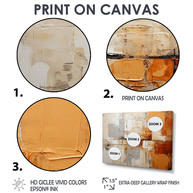 Impressions grises, jaunes et orange - décoration murale moderne 4 panneaux, Impression encadrée sans passe-partout, Doré