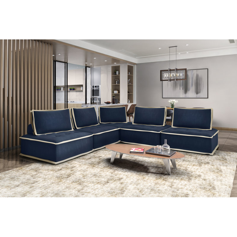 Canapé modulaire 5 pièces Sunset Trading Pixie | Canapé modulaire | Tissu bleu marine et crème