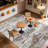 8x10 Low Pile Carpet, Washable Low Pile Area Rugs for Living Room, Blue Brown Abstract Rugs for Bedroom Dining Room Table Home Decor Use, Large Tumble Rug for High Traffic Area, Non Slip-754217696-759699554
