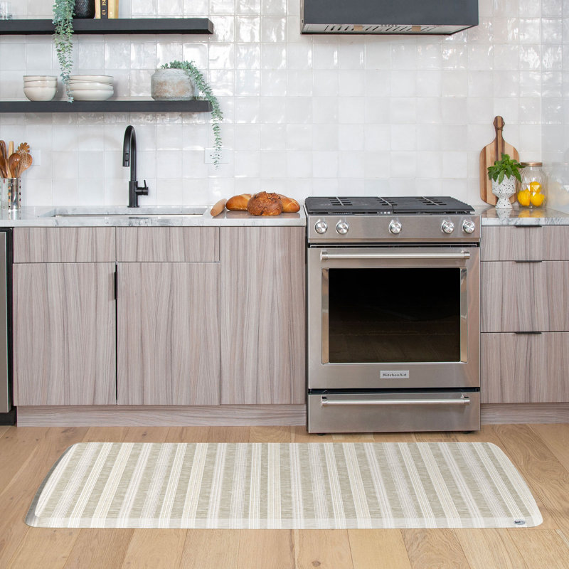Tapis de cuisine anti-fatigue, motif de rayures en lin grès brun clair, Tanné, 30 po x 72 po
