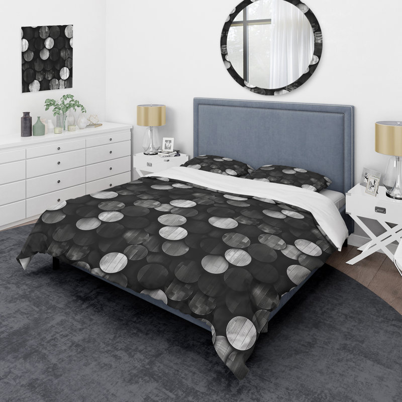 Grey Black Modern Circles II - Modern Duvet Cover Set, King Duvet Cover + 2 King Shams