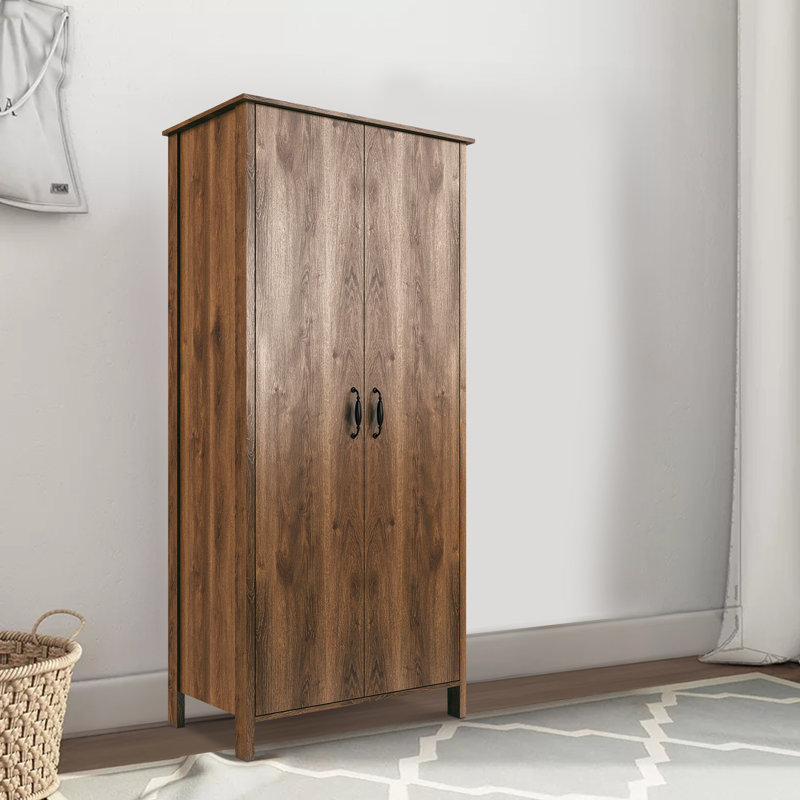 Millwood Pines Wanship Rustic Double-doors Wardrobe Closet with Shelves ...
