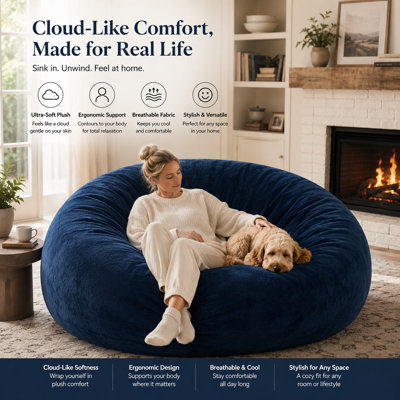 5-foot memory foam bean bag chair, bean bag sofa, memory foam bean bag large sofa, with soft microfiber cover, comfortable sofa, suitable for living room, bedroom, dormitory