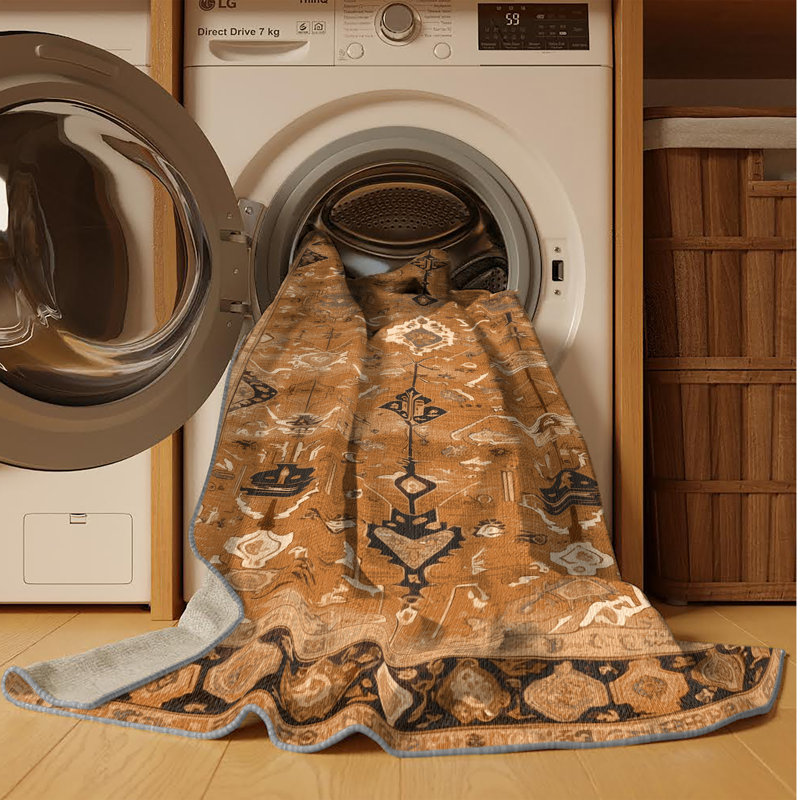 Tapis brun lavable à la machine, Carré 3 pi