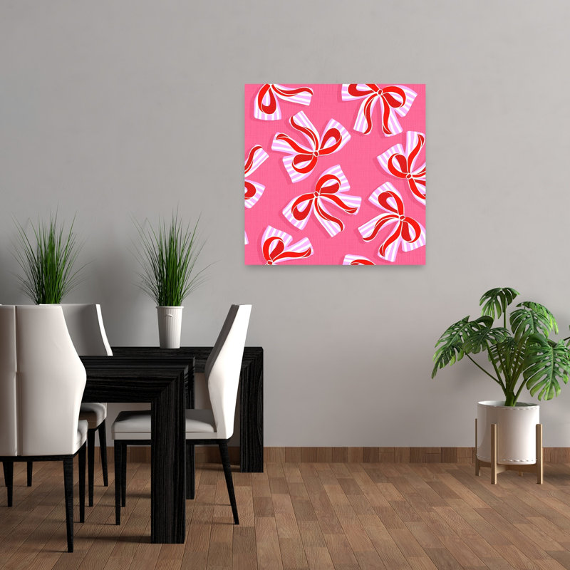 Reproduction d'art contemporain abstrait à rayures roses, H 36 po x l 36 po