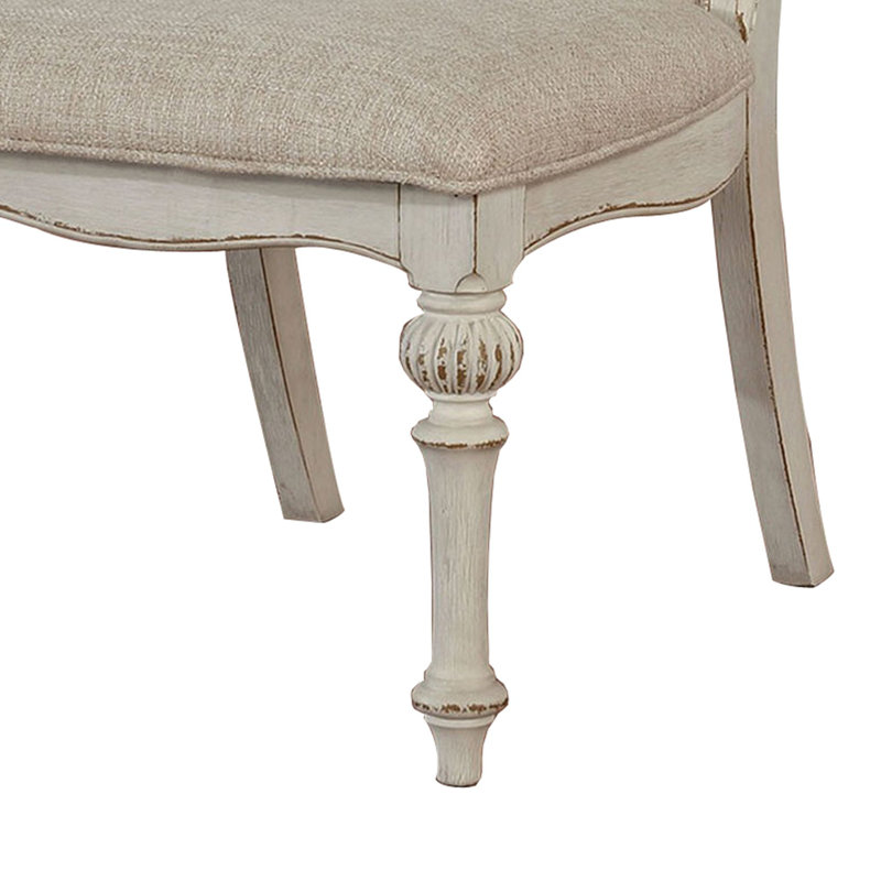 Jarrow 19'' H Wooden Arm Chair with Intricate Carvings, Set of 2, Antique White, Antique White