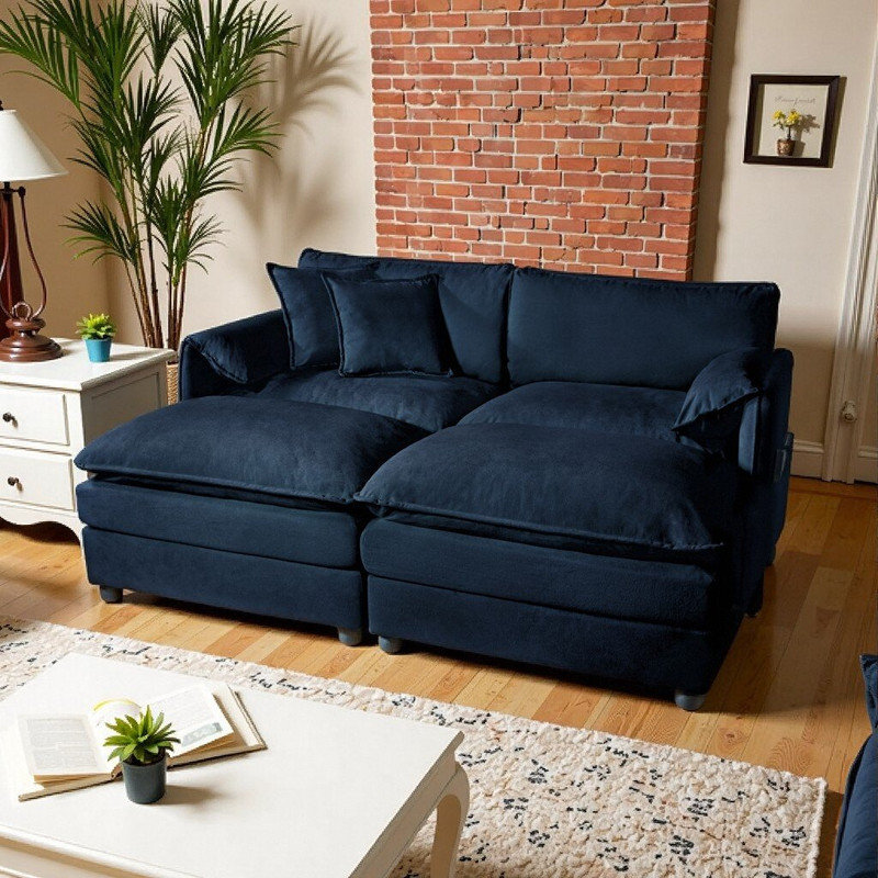 Modular Sectional Sofa with Ottomans, Premium Chenille Fabric Upholstery, 29.92 Inch Seat Depth, Blue