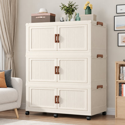 Bacs de rangement modulaires empilables 360QT avec couvercles, contenants de rangement à roulettes avec couvercles, bacs de rangement pliables pour vêtements, tiroirs de rangement pour chambre ou dortoir, crème (paquet de 3)
