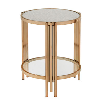 Champagne Gold Finish Base Coffee Table with Textured Glass Shelf