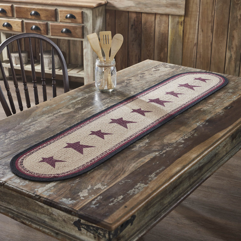 Rustic Patriotic Braided Cotton Table Runner with Stars, 12x60
