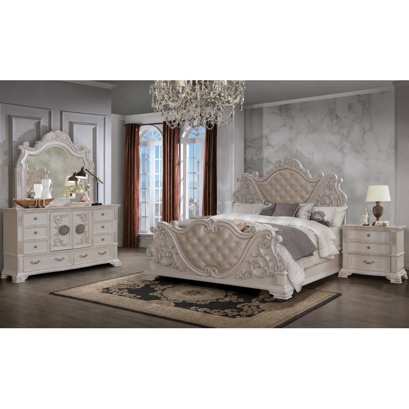 Ensemble de chambre à coucher 4 pièces Santa Monica, Ensemble de quatre pièces : lit, commode, miroir, Très grand lit