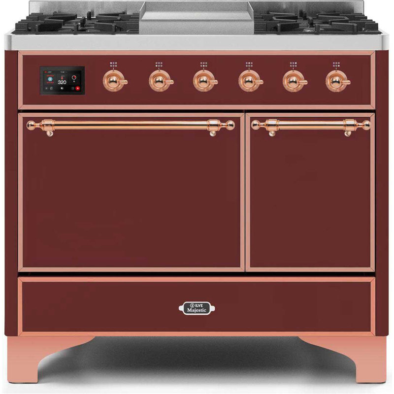ILVE Majestic II 40 in Dual Fuel Range, Liquid Propane, Burgundy/Copper