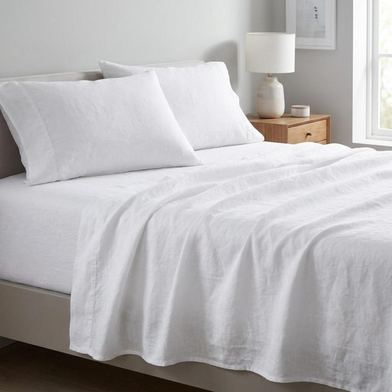 Four Piece White Linen King Sheet Set