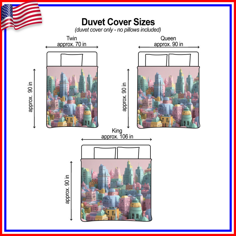 Housses de couette Pastel Cityscape Buildings, Lit simple
