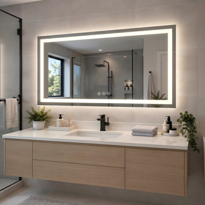 Miroir de salle de bain / meuble-lavabo en verre trempé à DEL certifié UL