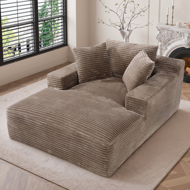 68.5'' Faux Fur Compression Bean Bag Chair Oversized Chaise Lounge Chair with Pillows, 68.5'' Brown Faux Fur