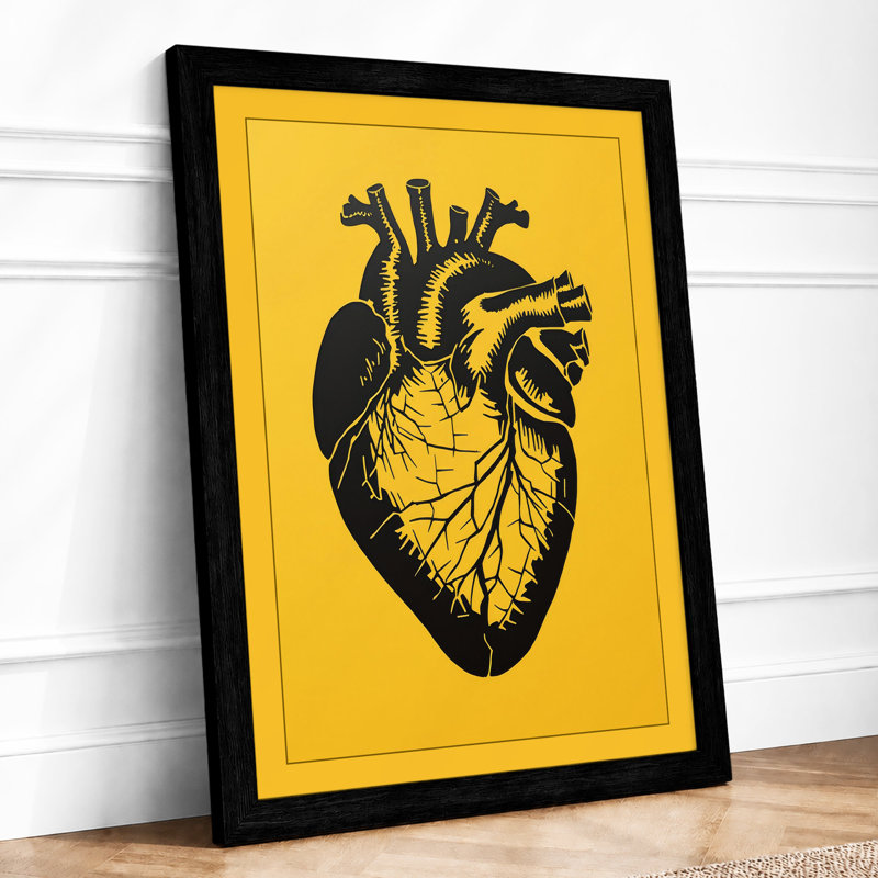 Anatomical Heart Graphic - Framed Print, Black, A4 - 29.7 x 21.0 cm