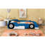 Lit plateforme double en forme de voiture de course avec roues, bleu-568078350